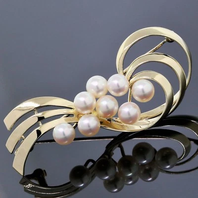 Broche Mikimoto Oro Amarillo 14K ~5.7MM Cinta Perla Blanca Prendedor De Colección Foto 1 de 4