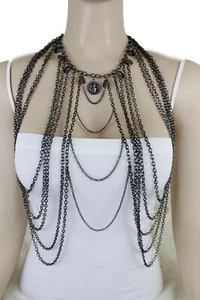 Feroce lungo colore peltro metallo corpo catena gioielli moda collana monete orecchini - Foto 1 di 12