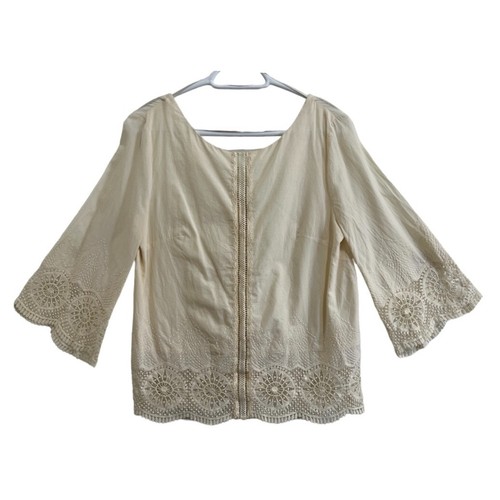 OFF WHITE Top kimono TJD bianco 100% cotone stile boho finiture in pizzo smerlato taglia media