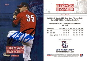 Bryan Baker Signed 2019 Choice New Hampshire Fisher Cats #2 Card Auto AU