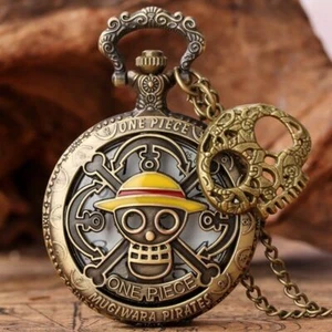 Antique Hollow Out Japan Anime Unisex Quartz Analog Pocket Watch Necklace Chain - Picture 1 of 9