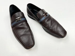 GUCCI Braun Leder Blau Band Luxus Halbschuh Herren 8,5 D Fehler * Komfort Schuhe - Bild 1 von 24