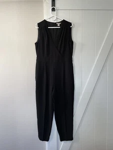 H&M Black Cross Front Sleeveless Jumpsuit Pockets Women’s Size 12 - Picture 1 of 9