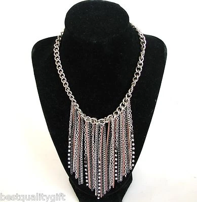 Nuovo Guess Argento+Gunmetal+Oro Rosa Tono Multi Catena + Cristallo Collana - Immagine 1 di 3