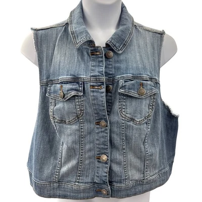 Chaleco Denim Torrid Mujer Talla 22/24 Azul Envejecido Dobladillo Botón Delantero Foto 1 de 4
