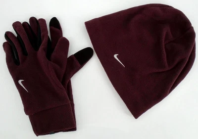 Nike Mens Fleece Beanie Hat Glove Set Burgandy Crush/Silver Men's L/XL - Image 1 of 4