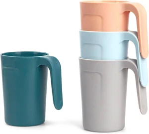 Juego de 4 tazas de café de plástico irrompibles con asas tazas de plástico reutilizables - Imagen 1 de 6