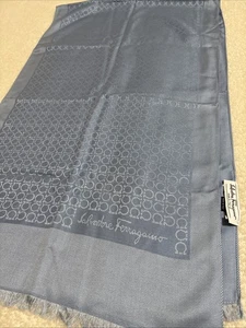 Salvatore Ferragamo Silk Wool Scarf 18in x 58in Monogram Logo Pattern Elegant - Picture 1 of 24