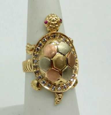 Solid Gold Turtle Ring with Diamonds and a Shell That Opens - Image 1 of 4
