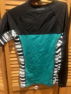 PATAGONIA Rash Guard Surf Swim Top Black Striped Women’s Small Long Sleeve Shirt - Image 1 of 2