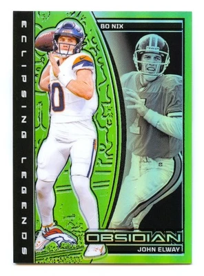 BO NIX + JOHN ELWAY 2024 OBSIDIAN ECLIPSING LEGENDS GREEN ETCH REFRACTOR RC #2/5 - Image 1 of 2