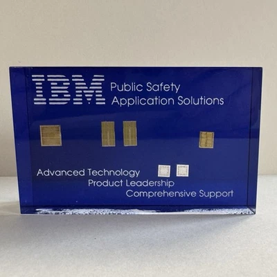Vintage IBM Lucite Paperweight Embedded Microchips Public Safety 1979 Tech Promo - Image 1 of 4