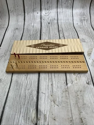 Vintage Pleasantime Cribbage Board 3 Track in Original Box W/Pegs - Image 1 of 4