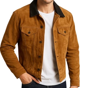 Mens Genuine Suede Leather Jacket Classic Vintage Style Real Soft Lambskin Coat - Picture 1 of 5