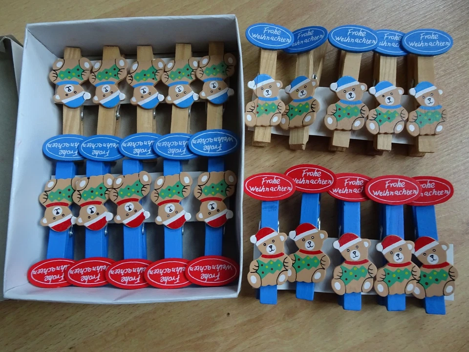 Weihnachten Deko, Klammern mit Teddybär 20 Stück, Wäscheklammer - Bild 1 von 1