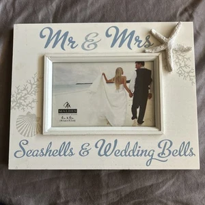 Wedding Coastal Beach Picture Frame. White Malden International. 4" x 6" - Picture 1 of 8