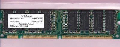 512MB 1x512MB PC-133 HYS64V64220GU-7-D PC133 Infineon CL2 SDRAM Memory Stick PT - Image 1 of 2