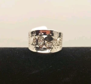 Anello a fascia vintage in argento sterling 925 con zirconi a grappolo misura 9 - Foto 1 di 10