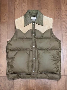 Vintage Woolrich Western Down Vest with Suede Yoke Down Vest Nylon Used Japan - Picture 1 of 11