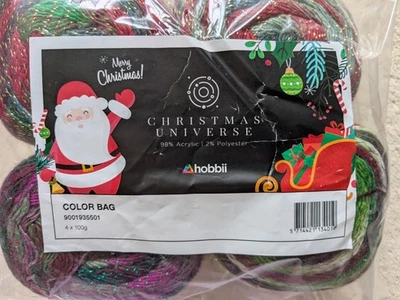 Hobbii Universe Christmas Yarn 4x 100g Balls  Acrylic 98% Polyester 2% Glitter - Image 1 of 2