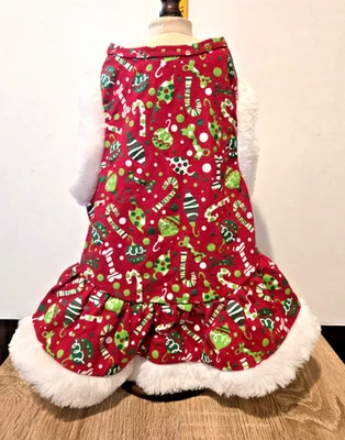 Dog Christmas Dress M Simply Dog red & green ornaments & candy canes - Image 1 of 3