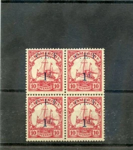 Kamerun, british occ Sc 55c (SG B3e) ** ss NH 1915 1d/10pf Karmin, Block, 500 $ - Bild 1 von 1