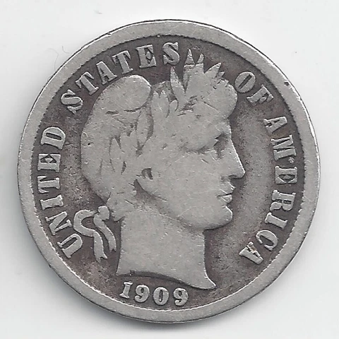 1909-D Better Date Barber Dime F/VG Lot 519 Cover