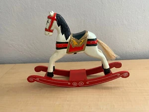 Vintage Wooden Rocking Horse with Real Horsehair Tail Hand Carved Hand Painted - Picture 1 of 2