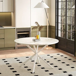 47.24"Modern Cross Leg Round Dining Table,White Marble Top Occasional Table,Two - Picture 1 of 9