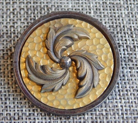Antique Vtg Steel Cup Button Triad~Apx: 1-3/8" #230-E Cover