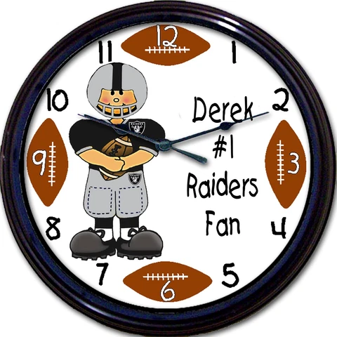 Oakland Raiders Personalized Wall Clock NFL Football Custom New 10" Cover