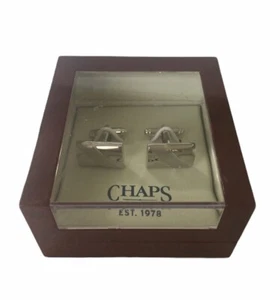 Chaps Silver-Tone Rectangular Diagonal Stripe Cufflinks, $32 Retail - Picture 1 of 4