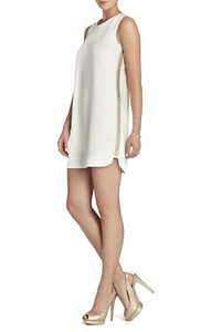 NEW BCBGMAXAZRIA OFF WHITE ONYX BEADED SIDE PANEL DRESS MUV6Y966/M205A SIZE M - Picture 1 of 3