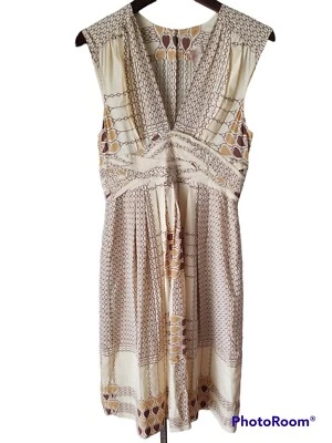 Vestido Bufanda Tracy Reese New York Seda Cuello en V Estampado Sin Mangas Crudo Lineal JT01 Foto 1 de 4