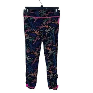 Reebok Leggings Youth Medium Black Neon Rainbow All Over Print Activewear Kids - Picture 1 of 7