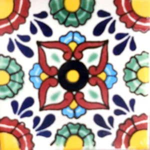 C#090) MEXIKANISCHE FLIESEN KERAMIK HANDGEFERTIGT SPANISCHER EINFLUSS TALAVERA MOSAIKKUNST - Bild 1 von 1