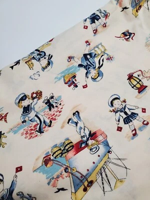 Retro Fabric Faye Burgos Kids Play Sailors Nautical Sew Quilt Kitschy ONE YARD - Image 1 of 2