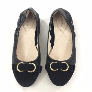 Cole Haan 5 Womens Black Leather Buckle Suede Cap Toe Slip On Ballet Flats - Picture 1 of 8