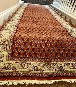 Antique 1933 Hand Made & Knotted 12’ X 2’ 6” Wool Runner Rug Vintage Long Woven - Picture 1 of 6