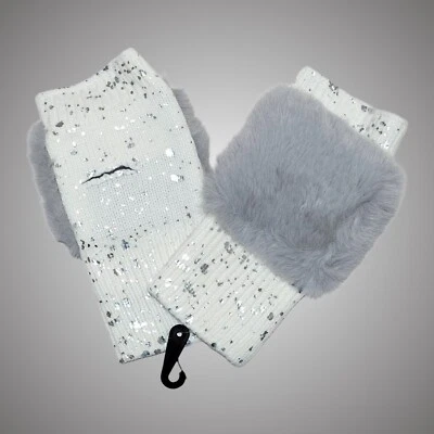 Jocelyn Gloves Ivory Faux Fur Fingerless Ribbed Gloves Metallic Winter Outdoor - Image 1 of 3