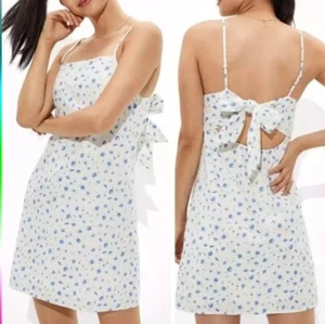 Neu American Eagle WEISS BLAU GEBLÜMT MINIKLEID XLARGE LEINEN BAUMWOLLMISCHUNG NEU MIT ETIKETT - Bild 1 von 9