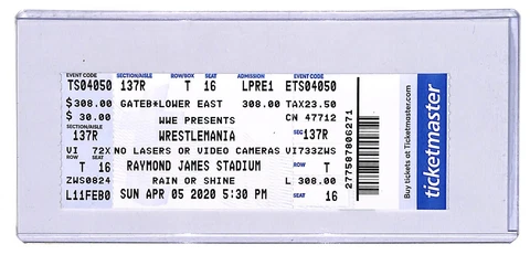 WWE WRESTLEMANIA 36 wrestling ticket stub wwf 2020 Cancelled Event Cover