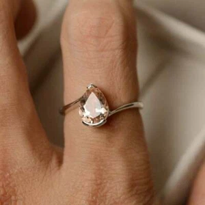 925 Sterling silver pink morganite Statement wedding engagement Ring Size 14 - Picture 1 of 4