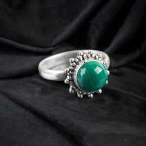 Malachite Gemstone 925 Sterling Silver Ring Handmade Jewelry Gift For Women - Picture 1 of 3