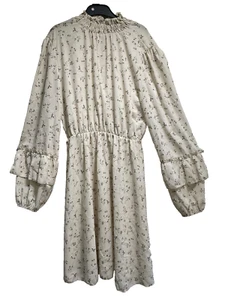 BooHoo High Neck Floaty Dress UK 12 Beige Floral Relaxed Fit - Picture 1 of 14