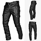 Men's Leather PU Straps Casual Pants Solid Color Pockets Fashion Casual