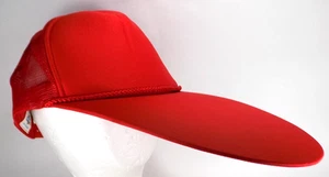 Nissin Cap Extra Long Bill Red Trucker Hat Snapback Mesh Foam Fishing Sun 9" - Picture 1 of 7