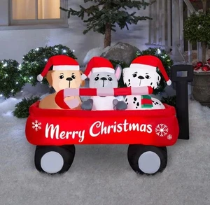Cachorros en vagón Navidad inflable exhibición canina dálmata Golden Retriever de 5 pies - Imagen 1 de 9