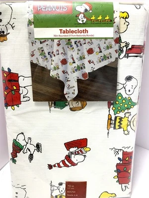 New Peanuts Snoopy & Friends Water Proof Tablecloth 70” Dia Round Table 4-6Seats - Image 1 of 4