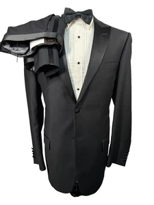 TIGLIO LUXE Mens Black TUXEDO Formal SLIM FIT 2pc TUX Suit 44L Jacket 38x33 Pant - Picture 1 of 14